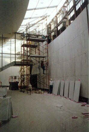 Marble panels being installed